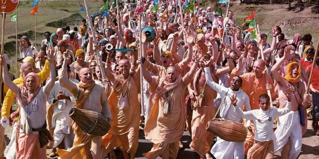 Hare Krishna Devotees on Sankirtan at ISKCON Mayapur in 1975